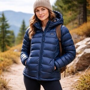 Patagonia Hi-Loft Down Sweater Hoody Navy Puffer Girls XXL Womens S $96